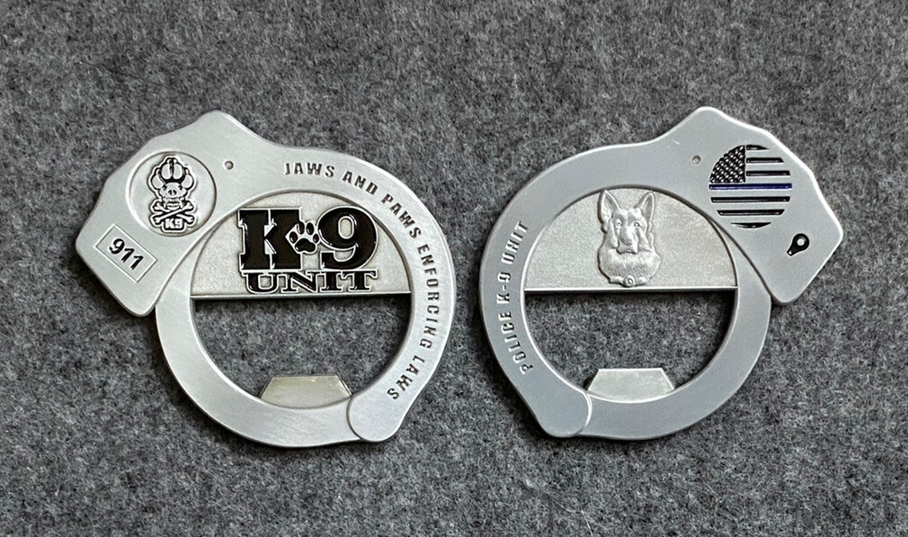 Police K9 Handcuff Challenge Coin Bottle opener – Blue Line NEW Free Shipping!