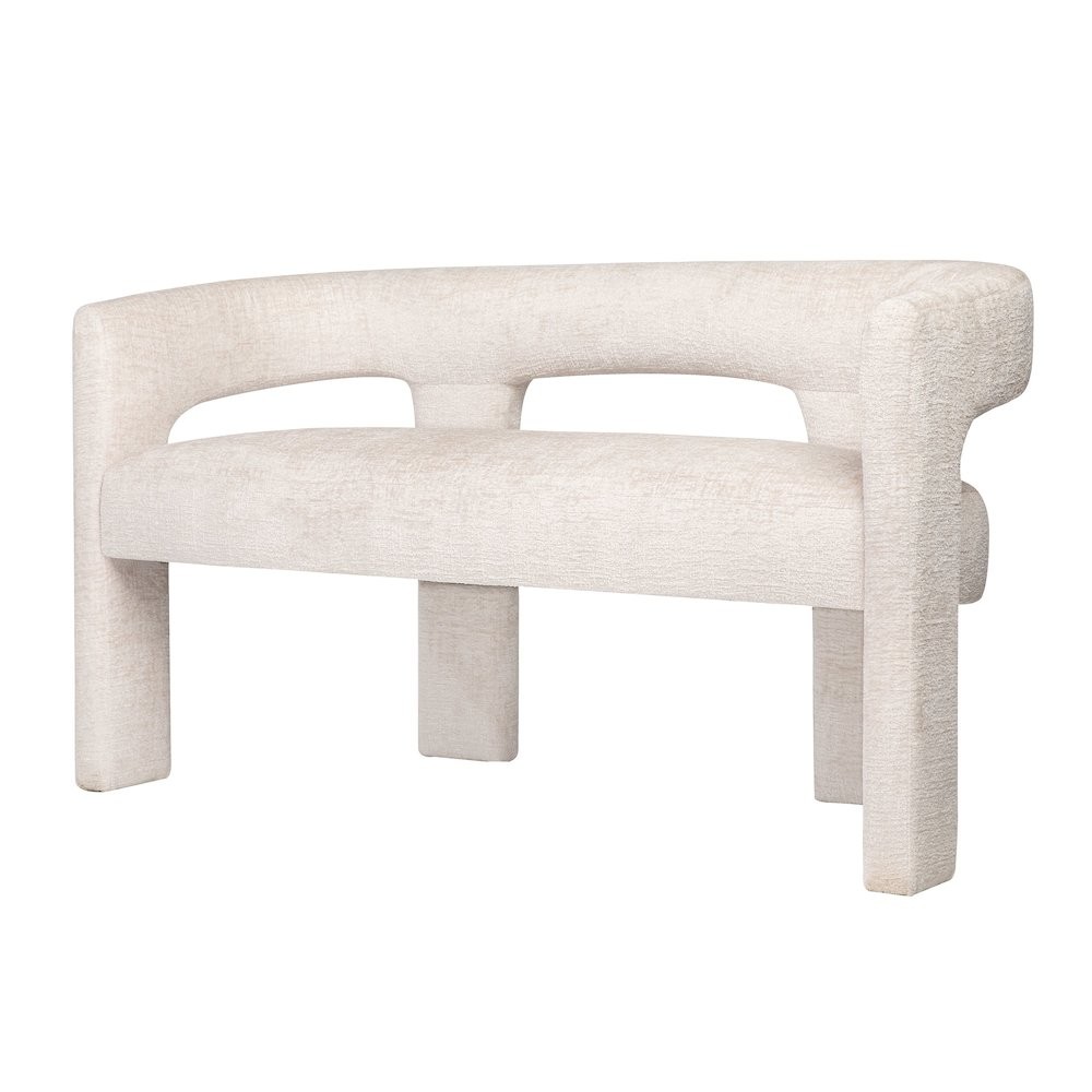 Elegant Brown Upholstered Sculpture Bench with Jacquard Fabric and Plywood...