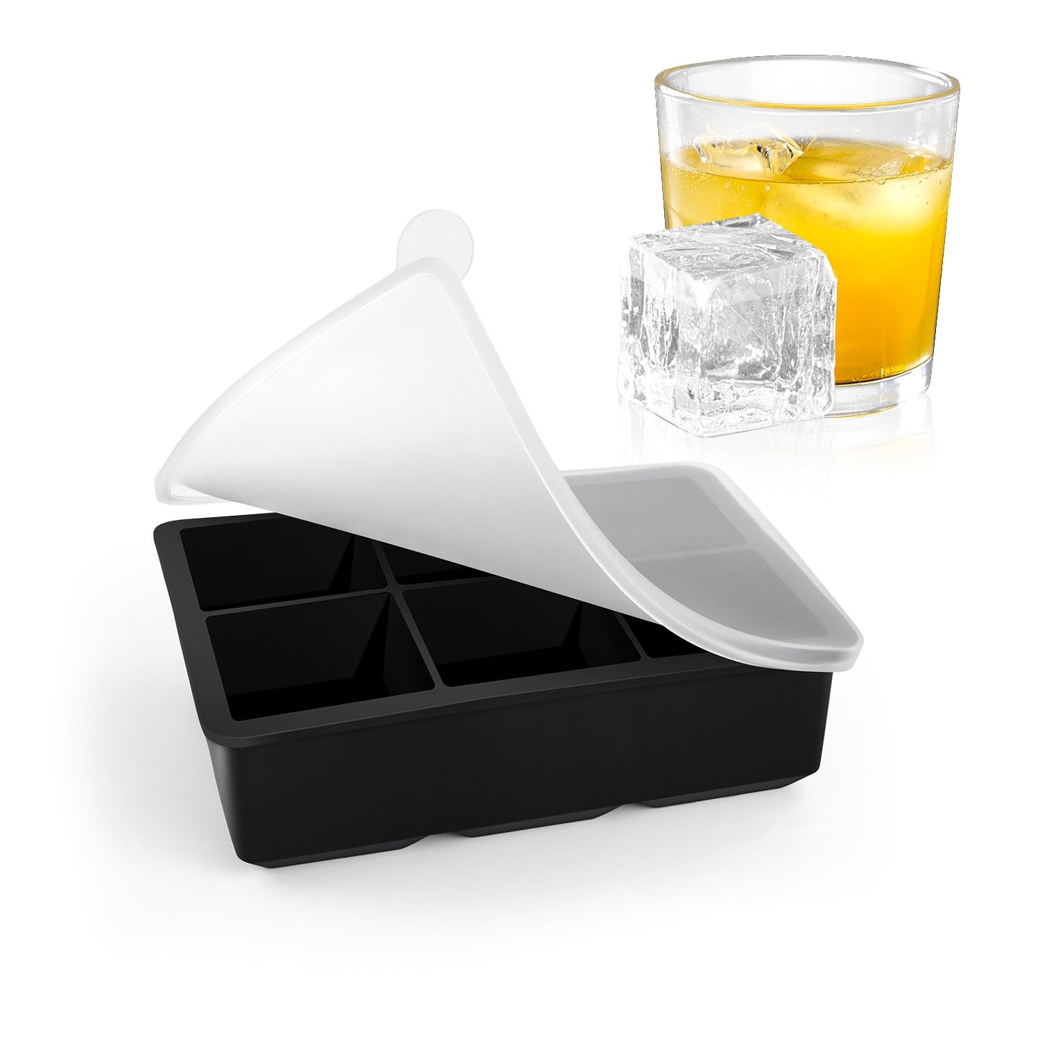 6 Cavities 2 Inch Large Ice Cube Tray with Lid Big Square Silicone Ice Cube Mold