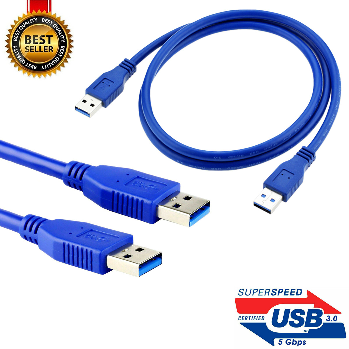 USB 3.0 A Male USB to A Male USB Cable High Speed Data Transfer Cord Blue 6 Feet