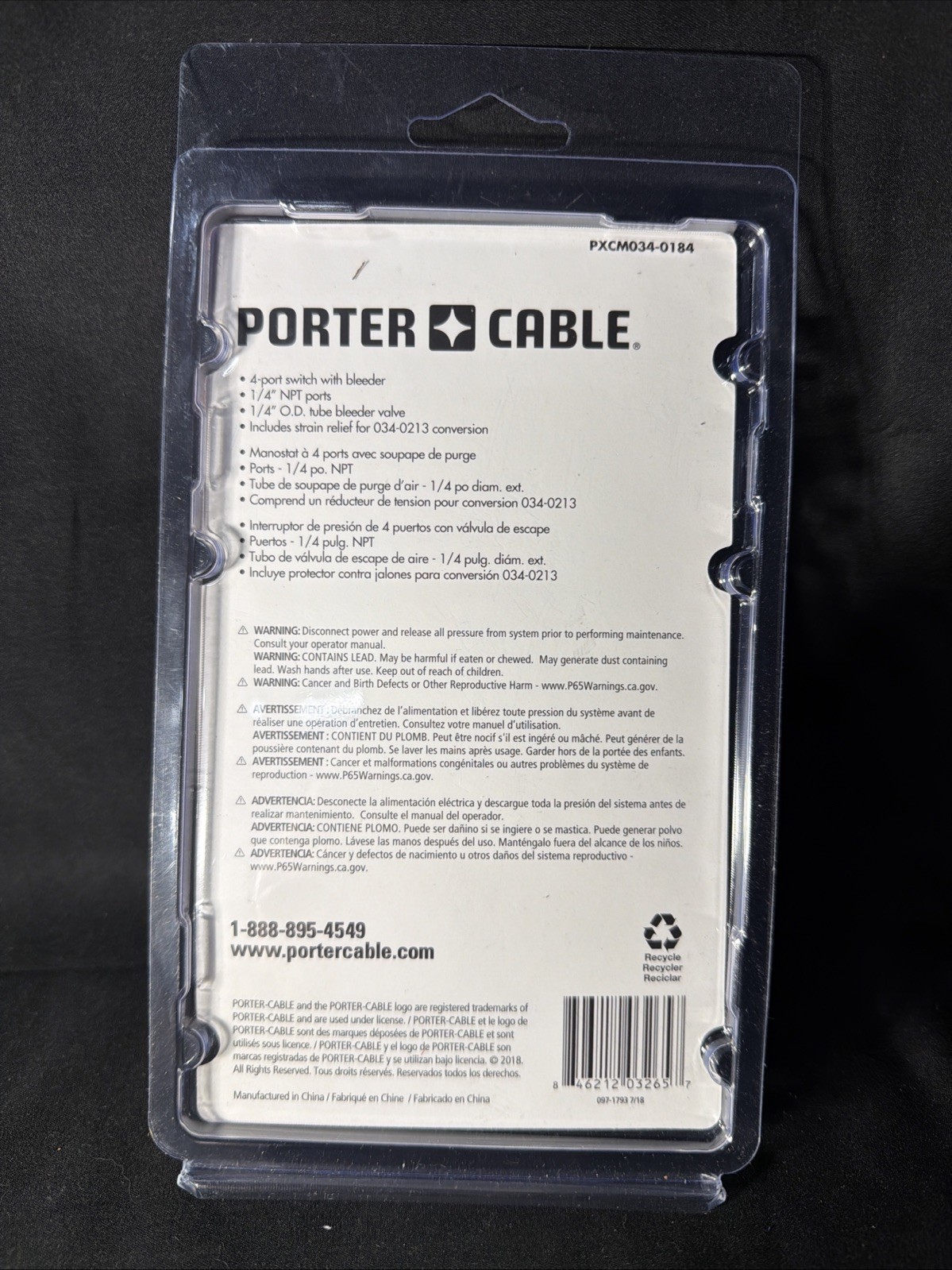 Porter Cable 155 PSI Pressure Switch PXCM034-0184 NEW IN PACKAGE