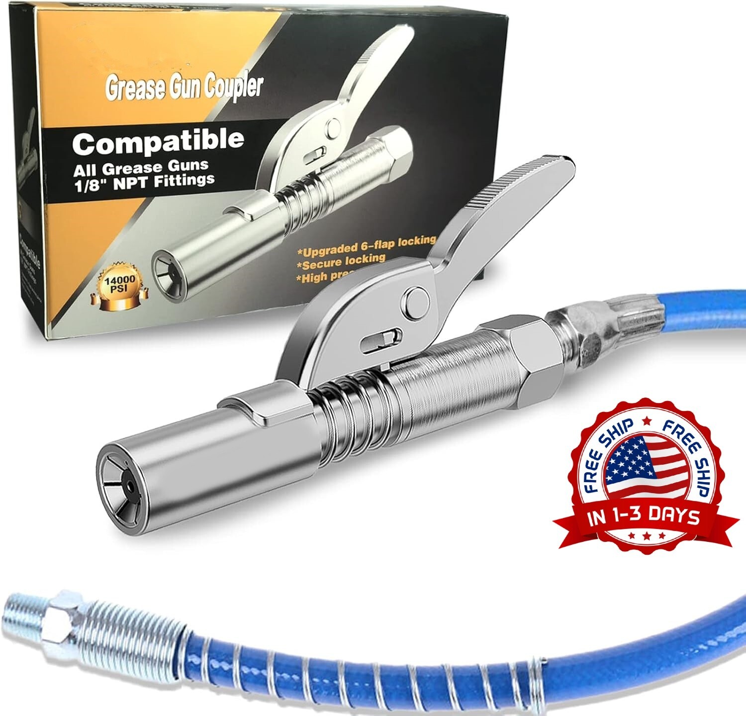 Acoplador Para Pistola De Engrase 12000 PSI Bloqueo Y Liberación Rápida 1/8" NPT