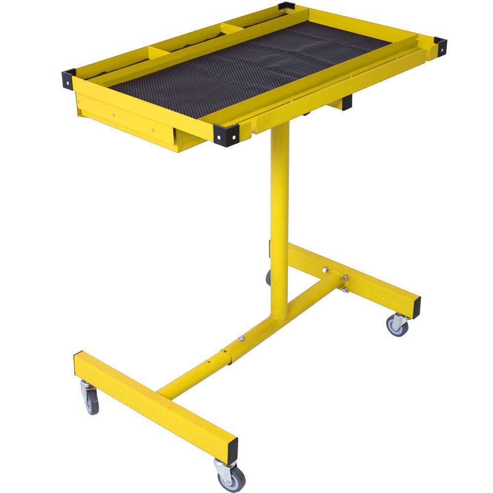 Adjustable Work Table w/Drawer Four 2.5" Swivel Casters and Rubber Bumper Corner