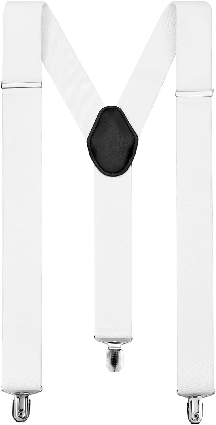 KOOELLE Suspenders for Men Heavy Duty Tuxedo Dress Pants 1.4 inch Solid White