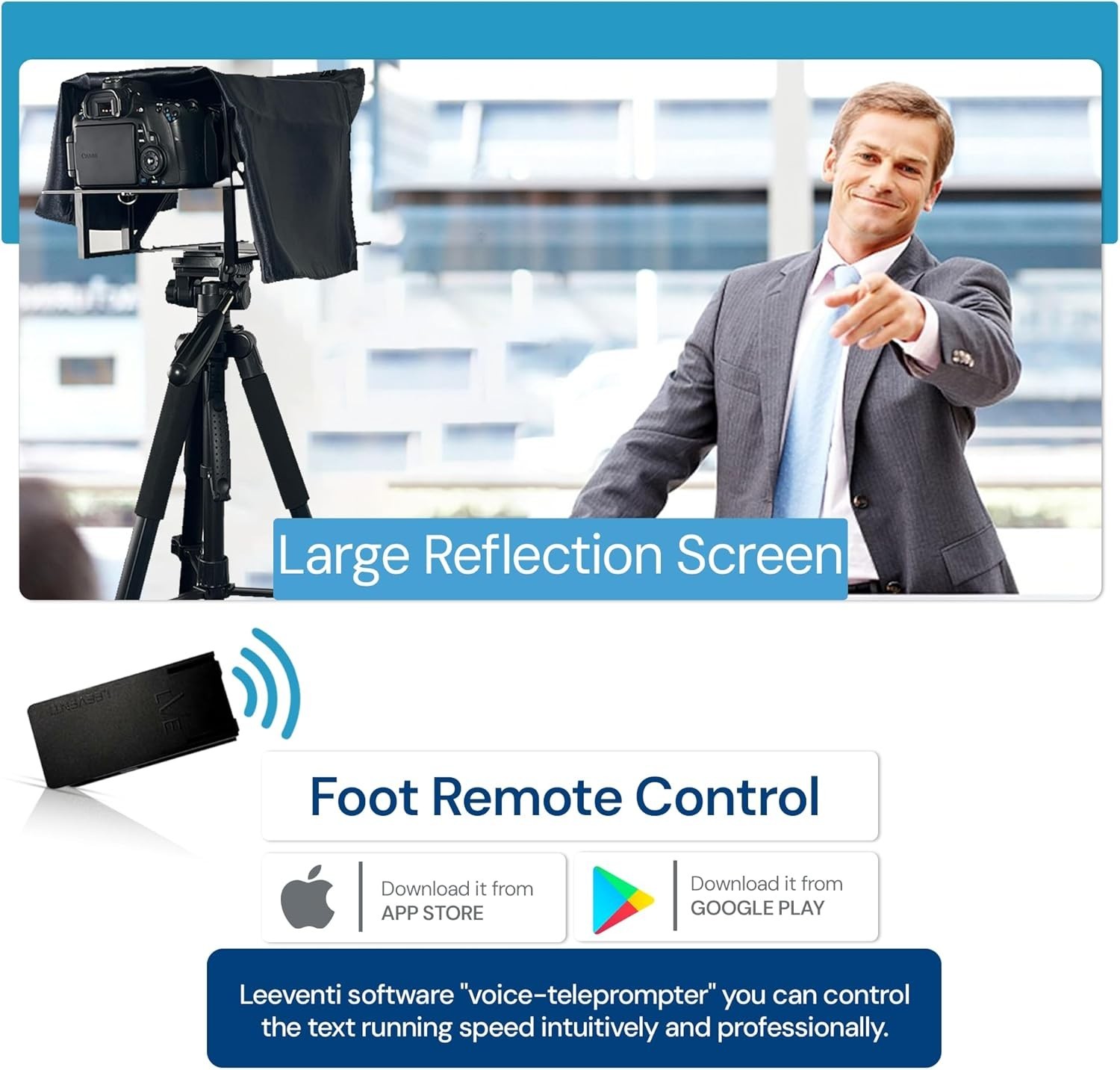 Teleprompter 5.0 with Foot Remote - Convenient for iPad, Tablet & Smartphone Use