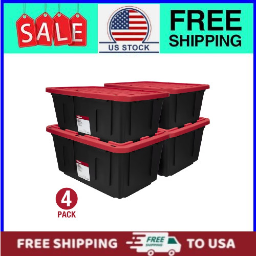 (4 pack) Hyper Tough 27 Gallon Large Storage Bin with Snap Lid