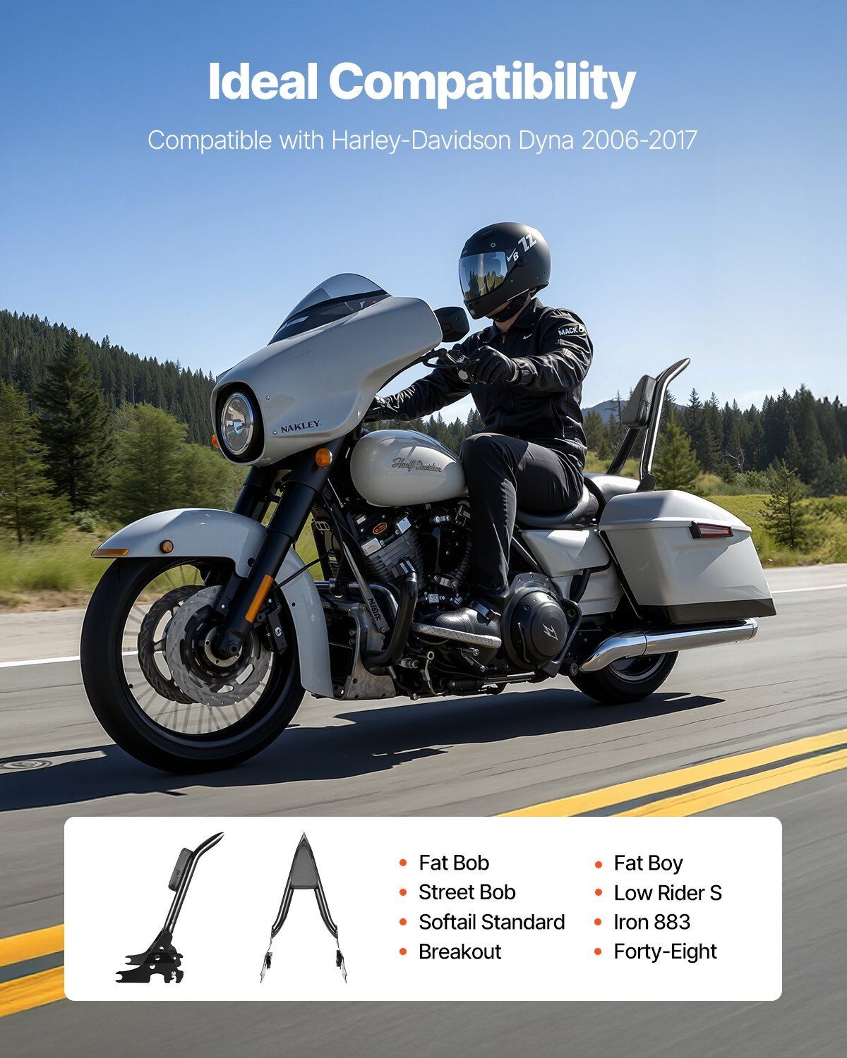 27in Easy-Mount Backrest Bar for Harley-Davidson Dyna 2006-2017