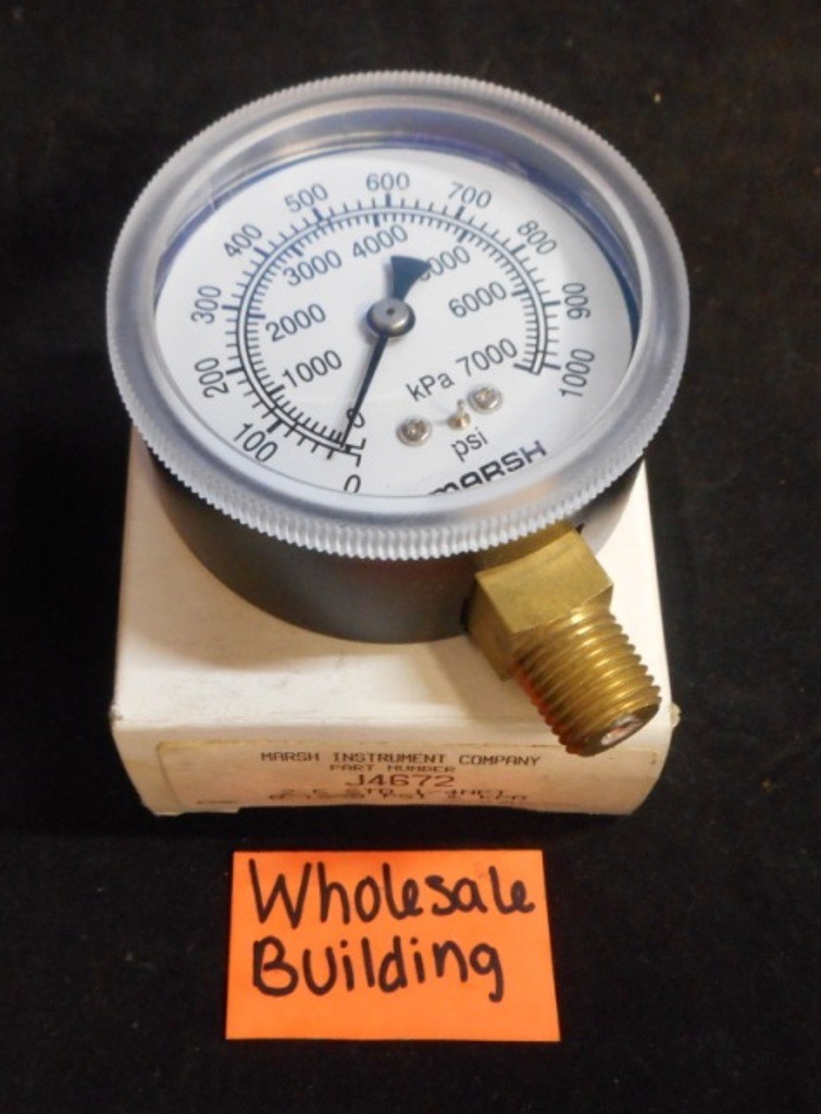 MARSH GAUGE J4672 0-1000PSI 2-1/2" STD 1/4" NPT