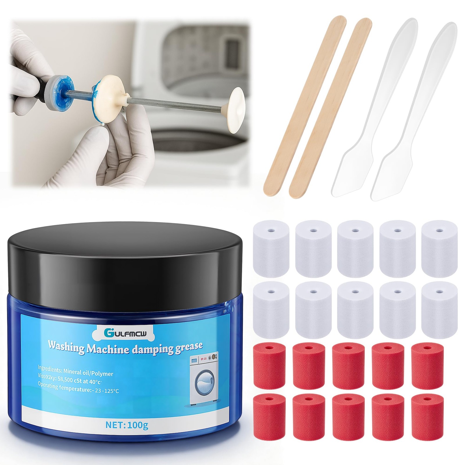 Gulfmew Washing Machine Damping Grease with Foam Inserts for 3.5oz, White Red