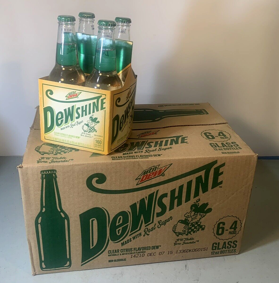 RARE CASE MOUNTAIN DEW DEWSHINE 6-4 PACKSs 12oz GLASS BOTTLES UNOPENED (4F)
