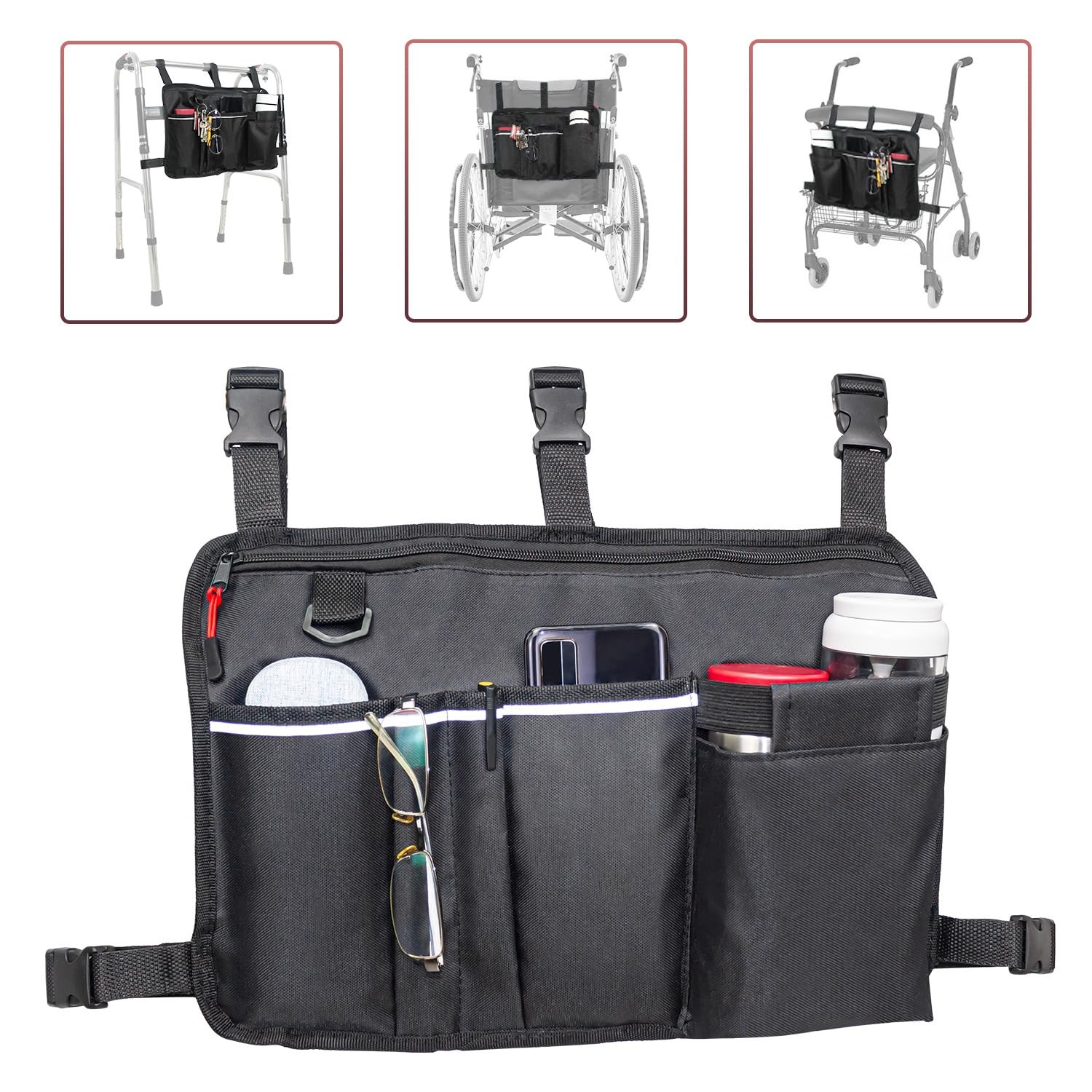 Large Walker Bag with Water Cup Holder,Walker Basket ,Foldable Walker Storage...