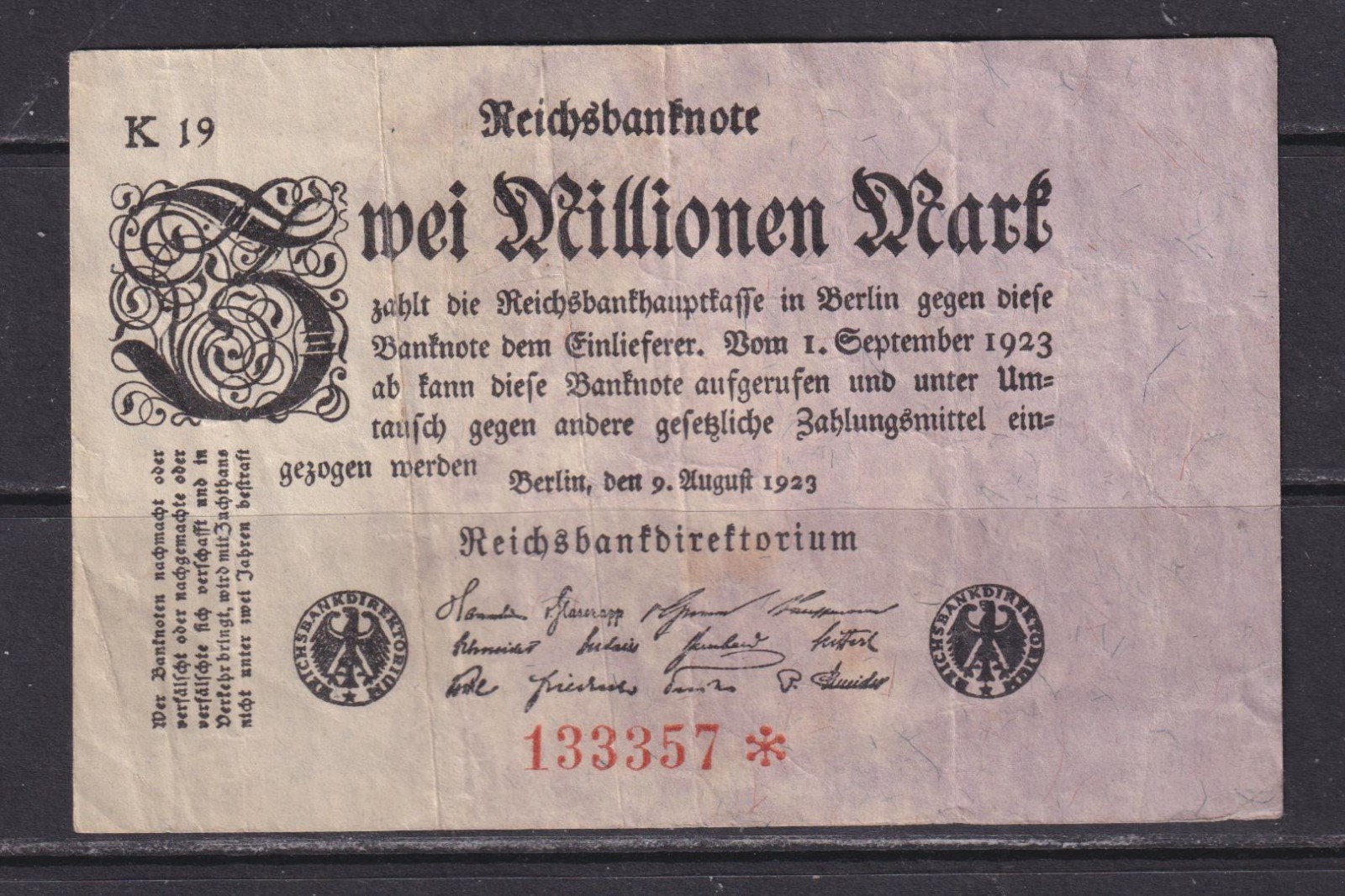 GERMANY - 1923 2 Million Marks Circulated Banknote (1)
