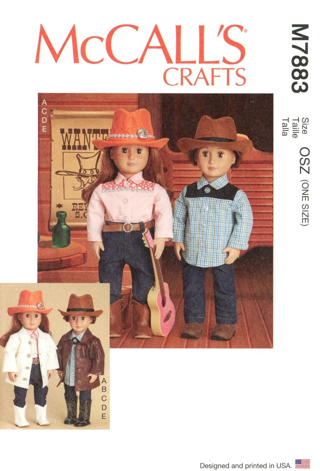 McCall's M7883 Country Western Shirts, Jacket, Jeans, Belt & Hat 18" Dolls UNCUT