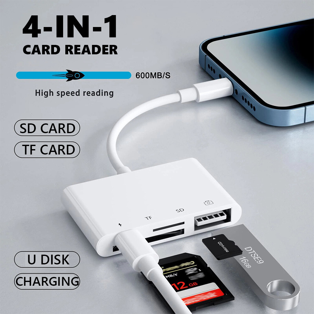 4in1 USB/SD/TF Card Camera Reader OTG Adapter for iPhone 15/14/13/12/11 Pro Max