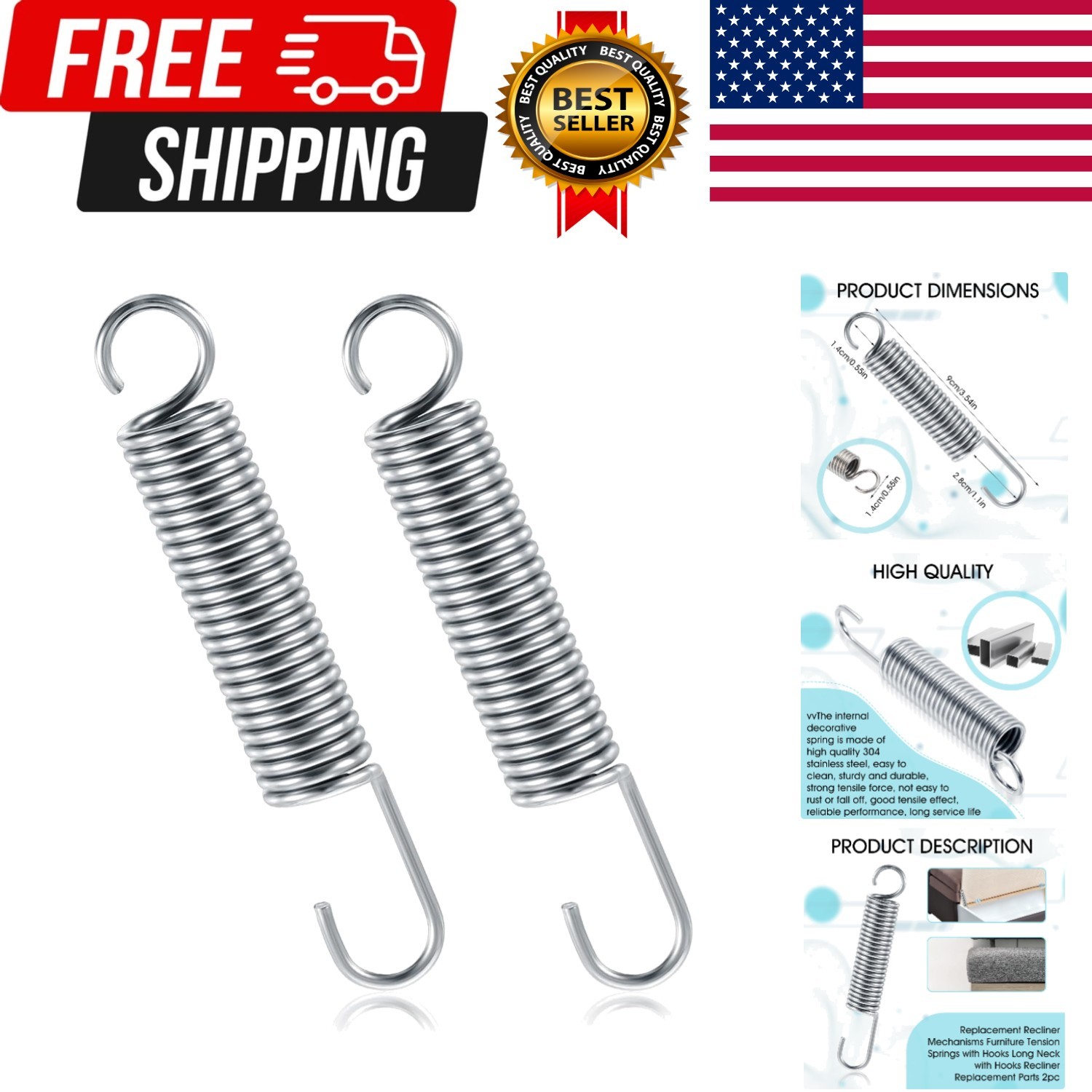 3-1/2 Inch Recliner Springs Replacement Parts, 2Pcs Mechanism Furniture Extensio