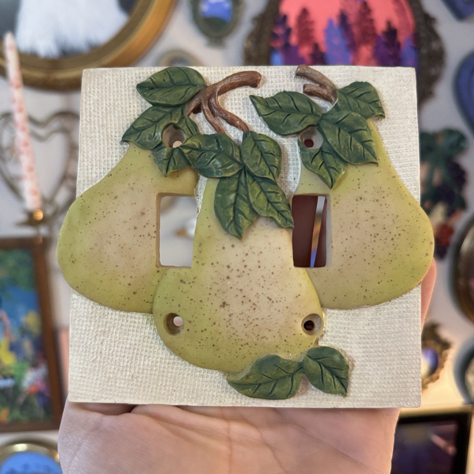 Vintage NIB Pear Fruit Wall Plate Double Light Switch Cover Decor Cottage Core