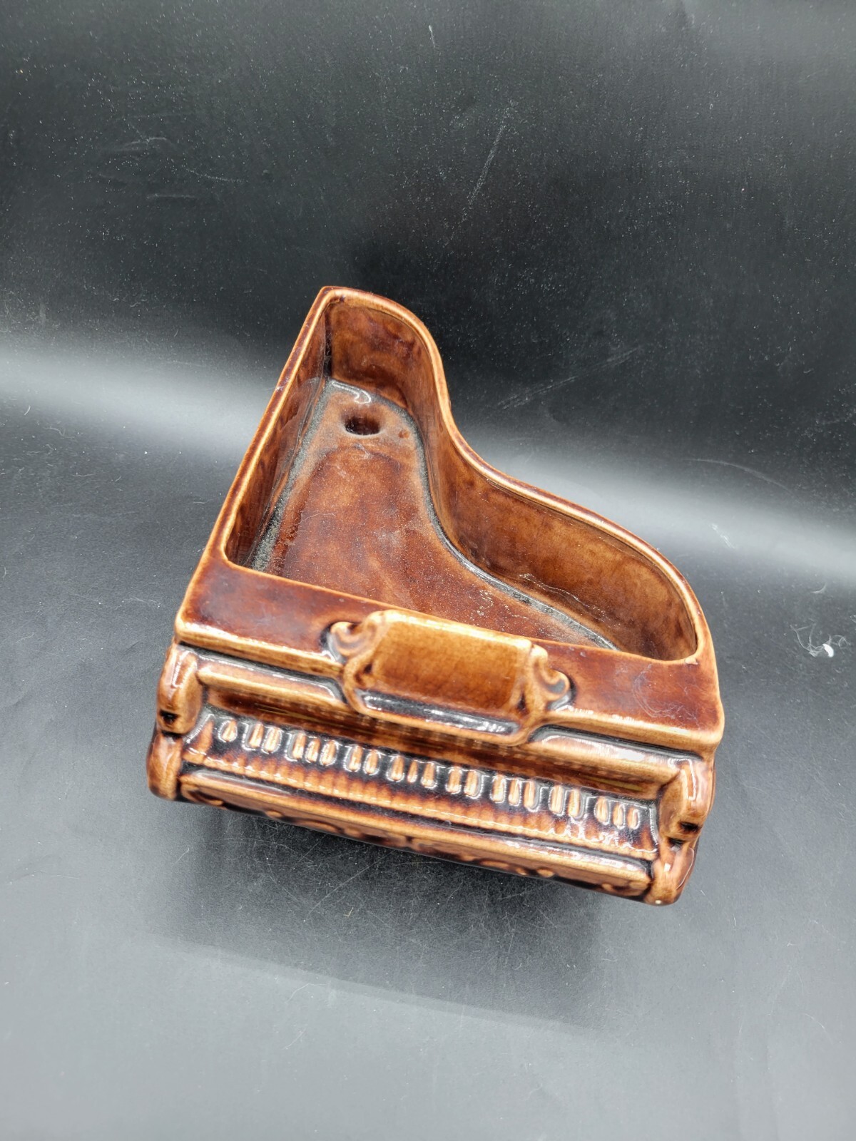 Kitchy Vintage Pottery Piano Succulent Planter Pot Brown Glazed