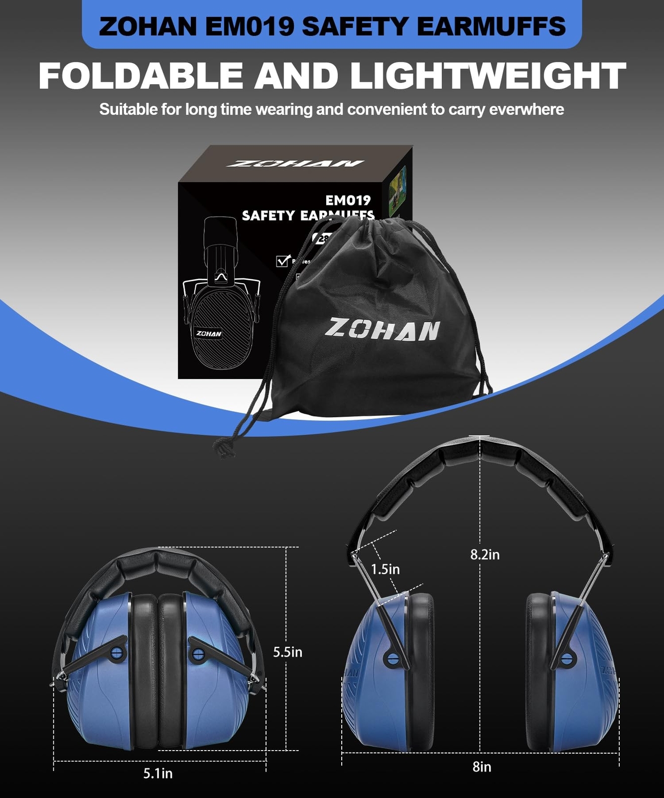 ZOHAN 019 Safety Earmuffs for Noise Reduction - NRR 28dB Hearing Protection f...