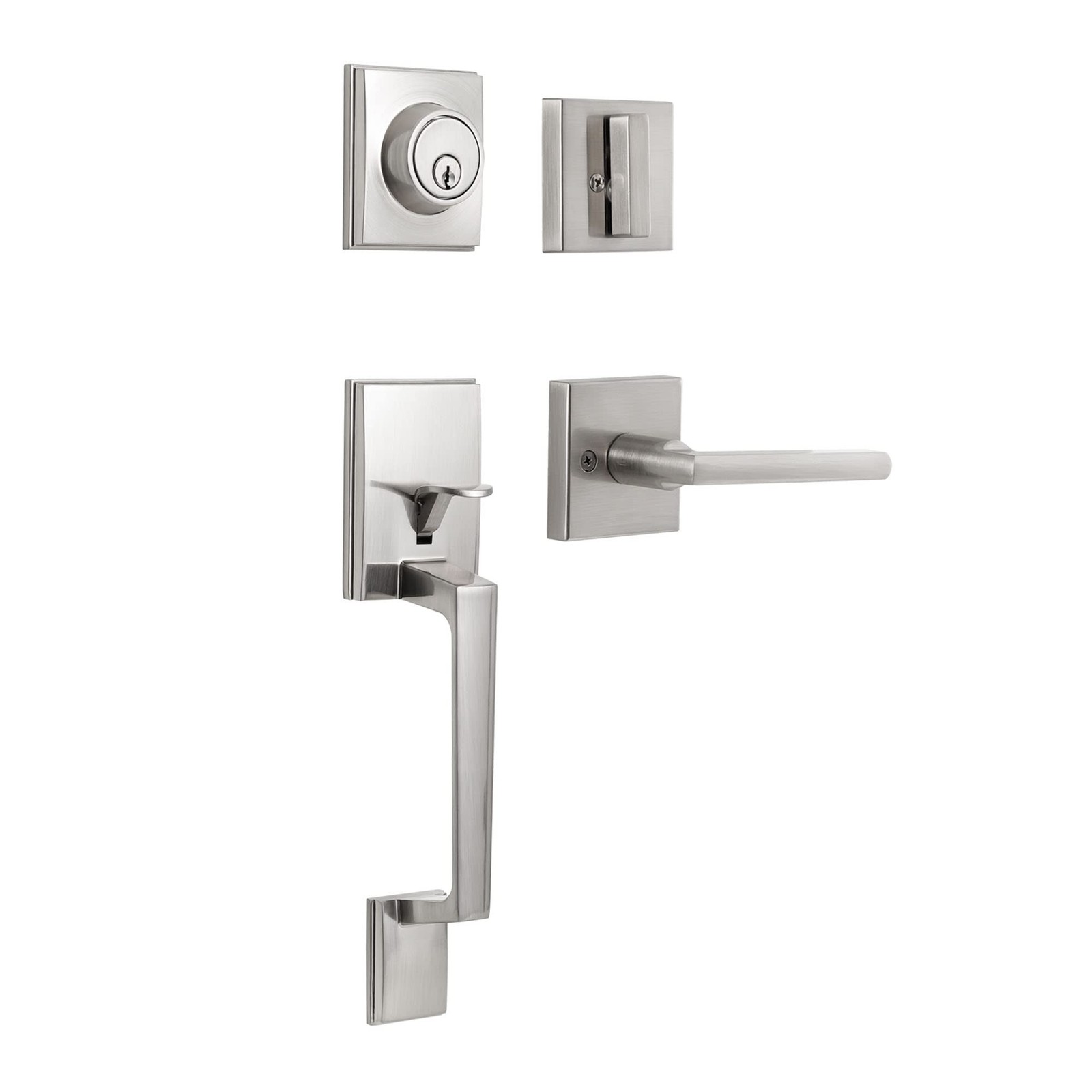 KIAYACI Front Door Lock Set Silver Door Handle Front Door Handle Sets with De...