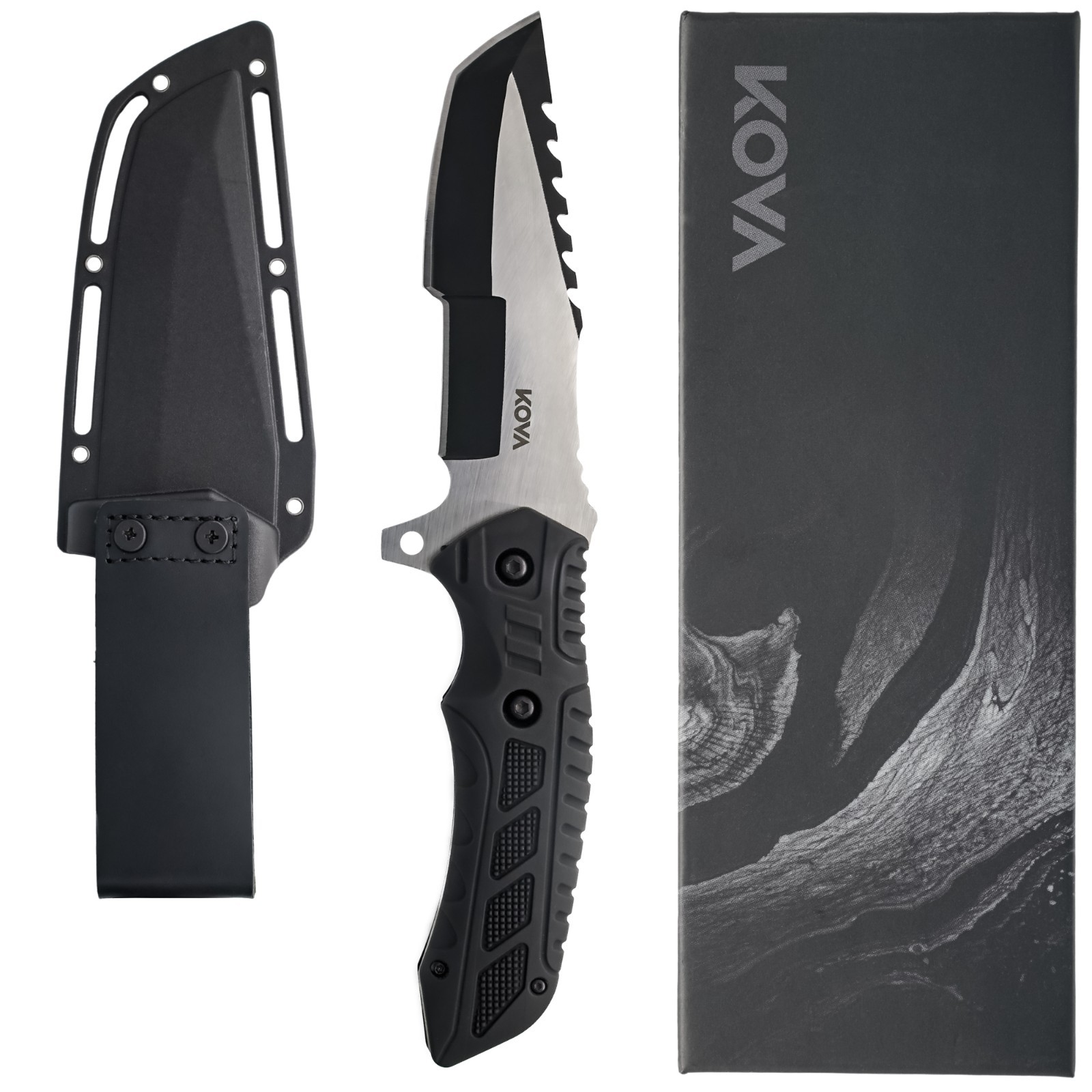 KOVA 8.85" Recon Fixed Blade Knife – Tanto Blade, Textured Handle, Kydex Sheath