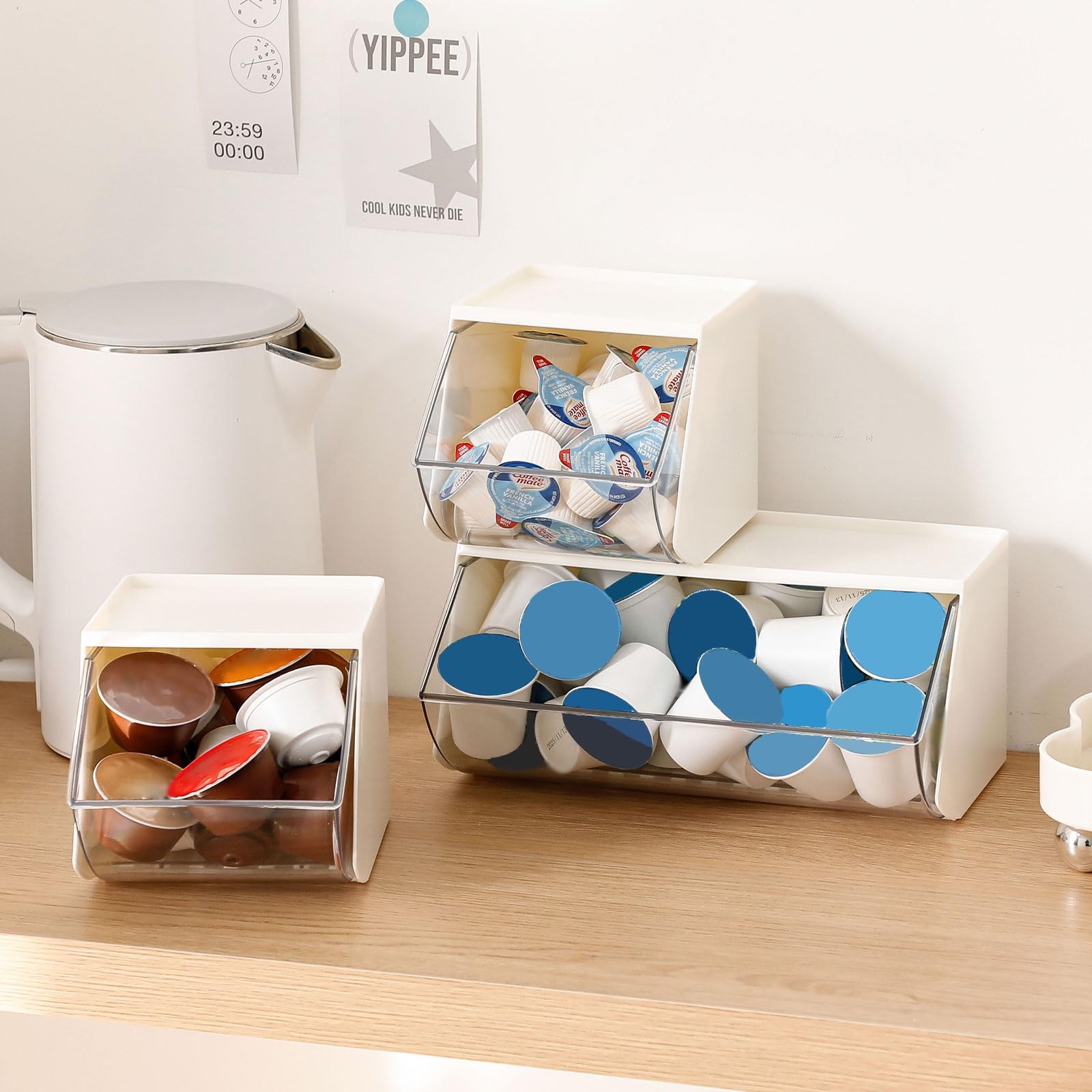 3 Pack Coffee Pod Basket, Cream / Clear