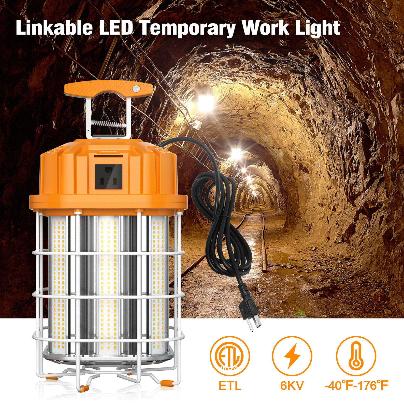 Linkable LED Temporary Work Light 80W Construction Jobsite Hanging Light 11200LM