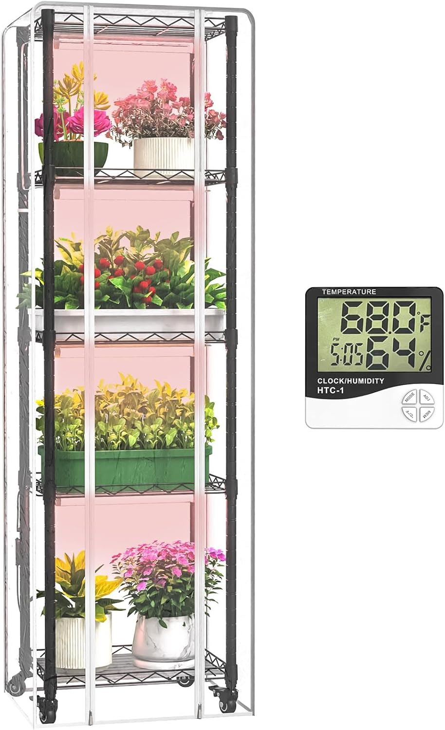 Mini Indoor Greenhouse with Grow Lights & Thermometer - 5 Tier Plant Shelf