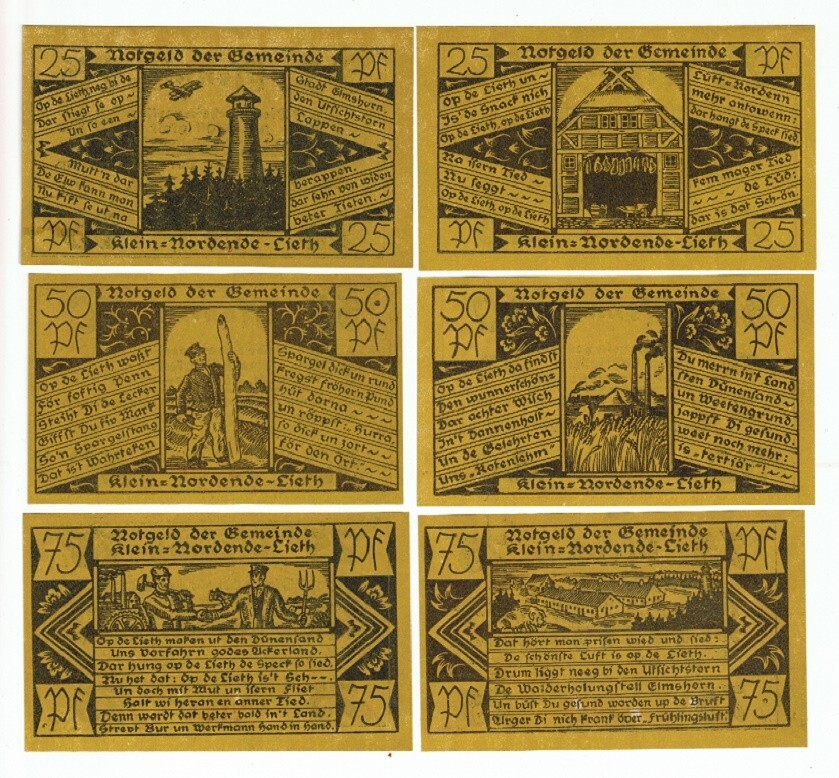 SET OF 6 GERMANY NOTGELD 25.50.75 PFENNIG KLEIN 1921 UNC