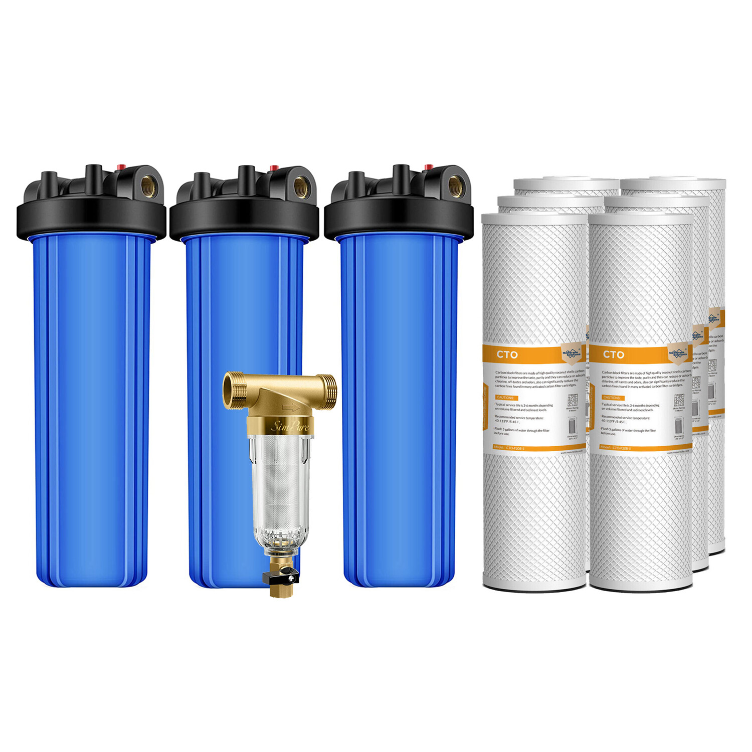 20 Inch Big Blue Whole House Water Filter Housing System 20" x 4.5" Carbon Block