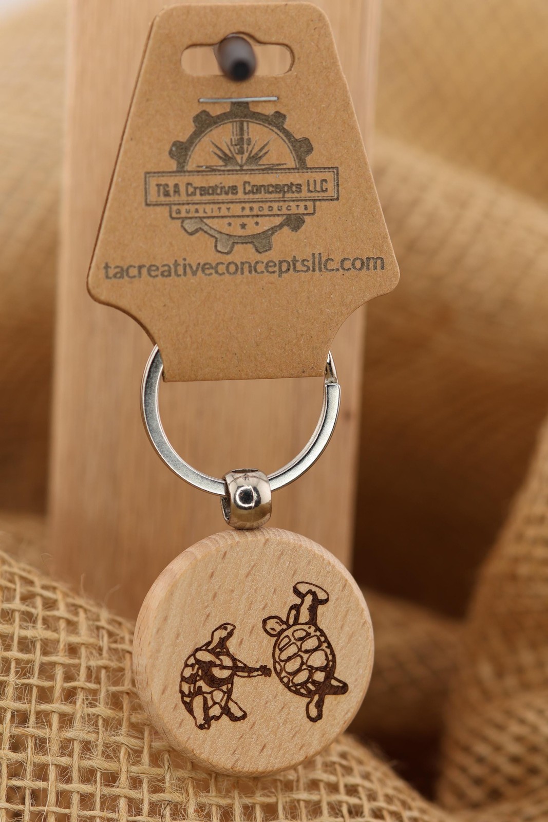 Grateful Dead Keychain Dancing Turtles Hardwood Steel Ring Engraved