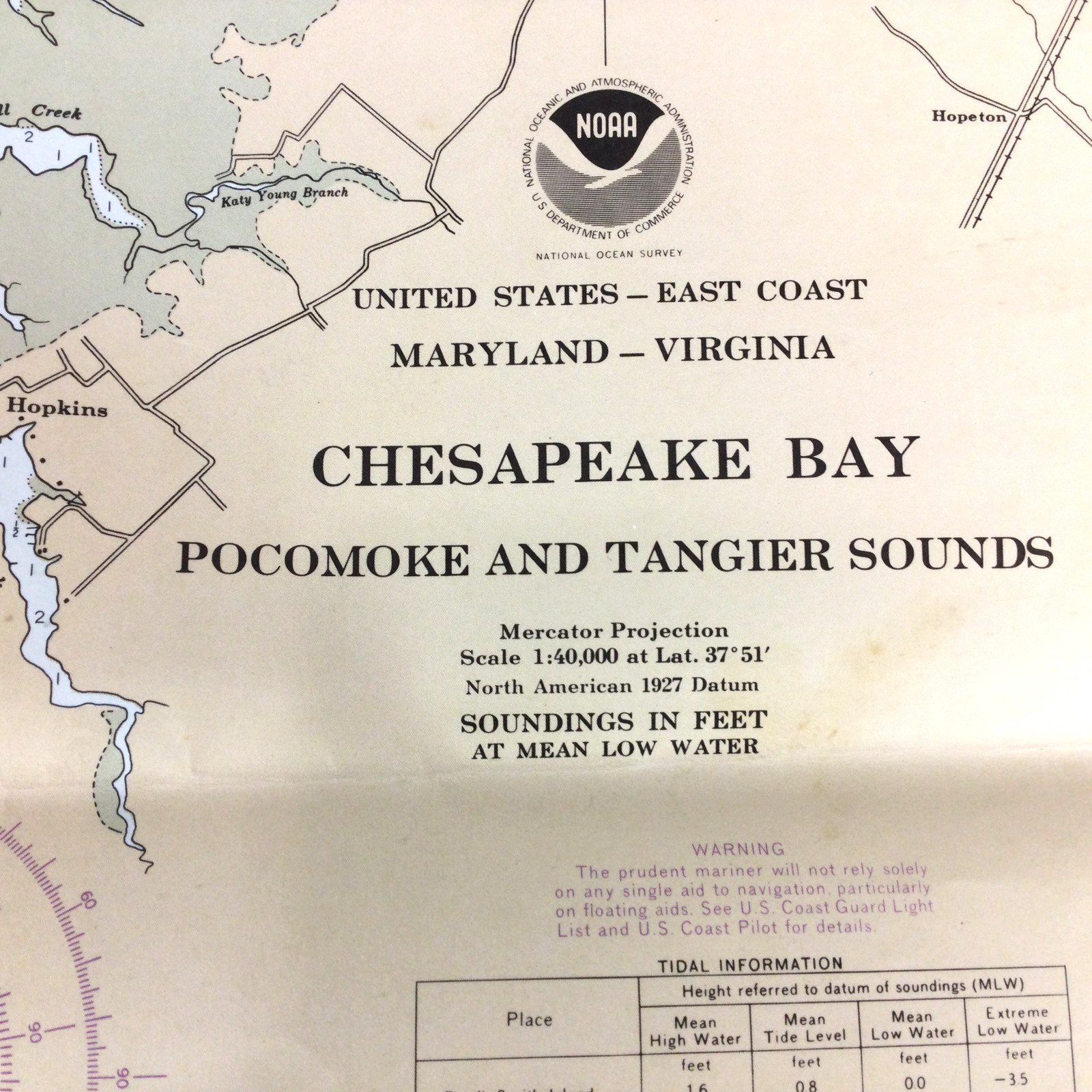 NOAA Map Nautical Chart 12228 VA-MD Chesapeake Bay Pokocomoke & Tangier Sounds