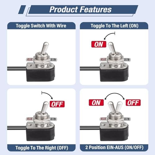 Toggle Switch ON Off 2Pin Toggles Switches SPST 6A Toggle Switch with Leads