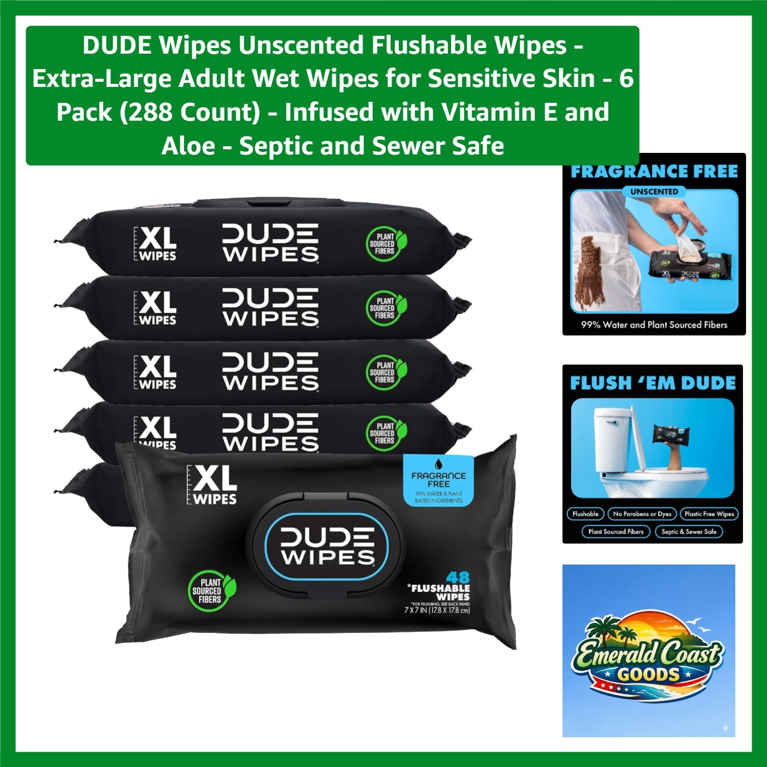 Wipes Unscented Flushable Wipes - Extra-Large Adult Wet Wipes for Sensitive S...