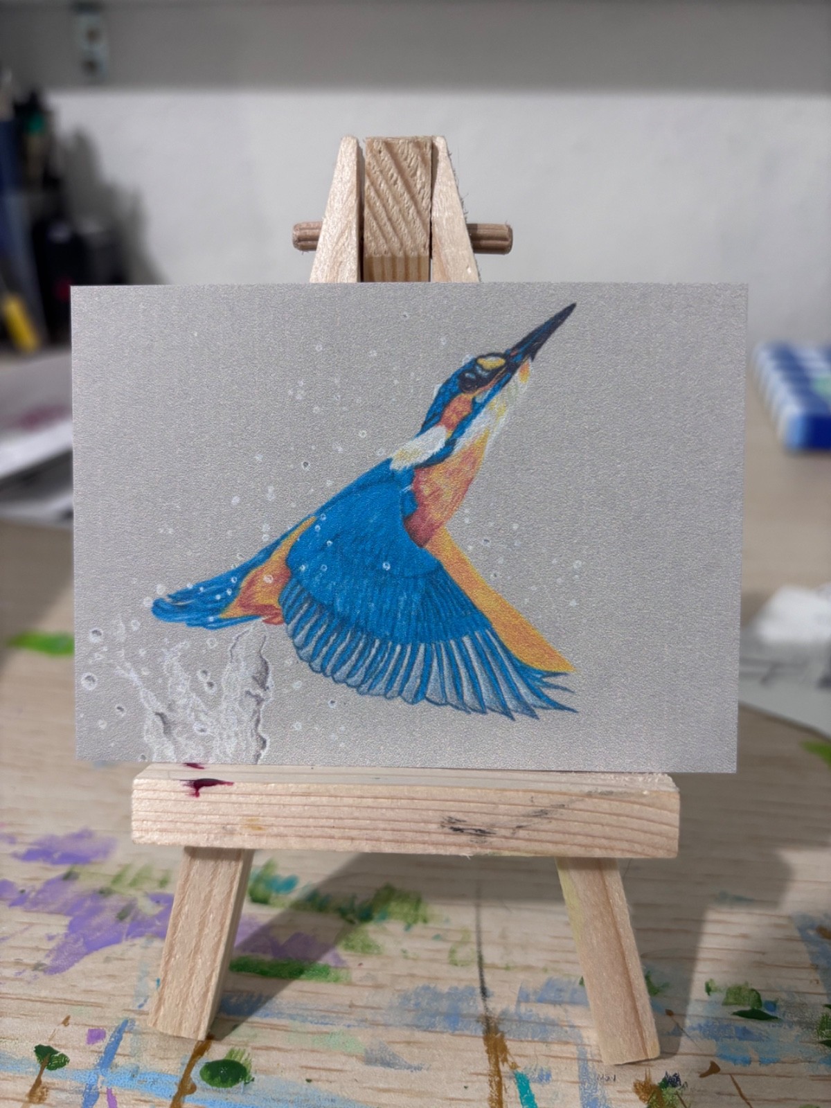 ACEO Original Print, Hummingbird, Colored Pencil Drawing