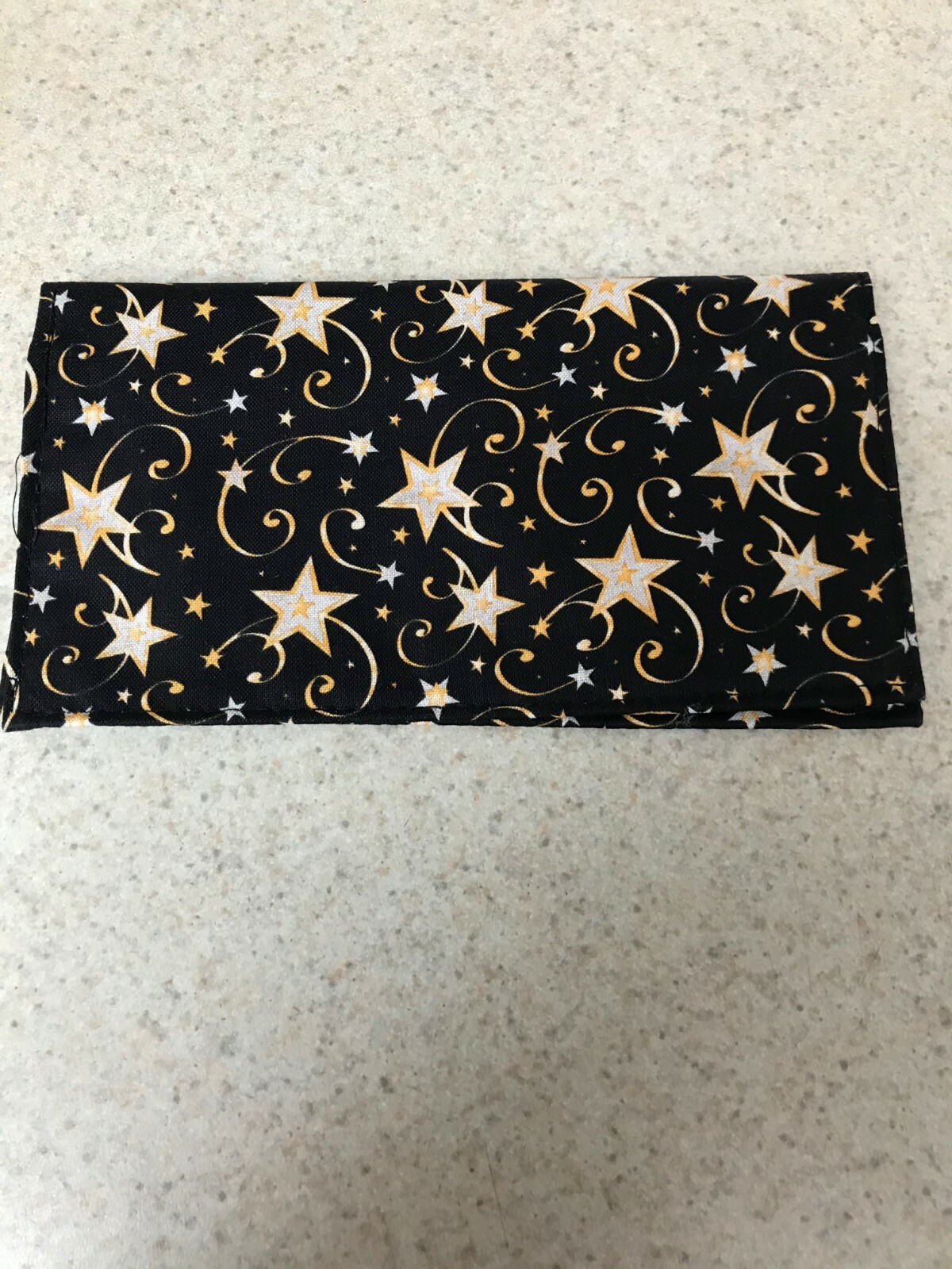 Soft Cotton Fabric Checkbook - Stars & Swirls on Black Background - Celebrate!