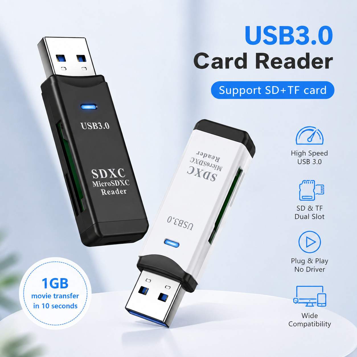 USB 3.0 SD Micro SD Card Reader Adapter Memory Card Reader Dual Slot