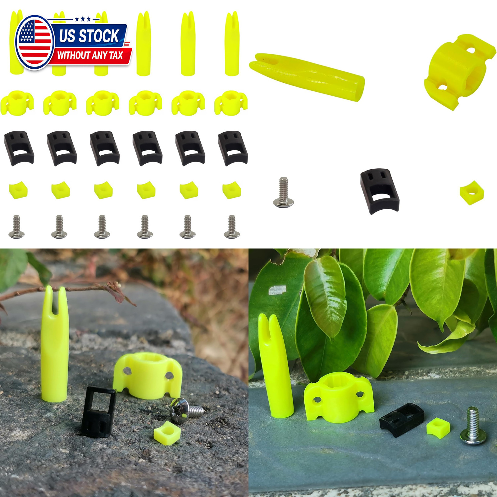 Bowfishing Arrows Safety Slides Kits 5/16 Inch Pack of 6 with Stop Screws Nock