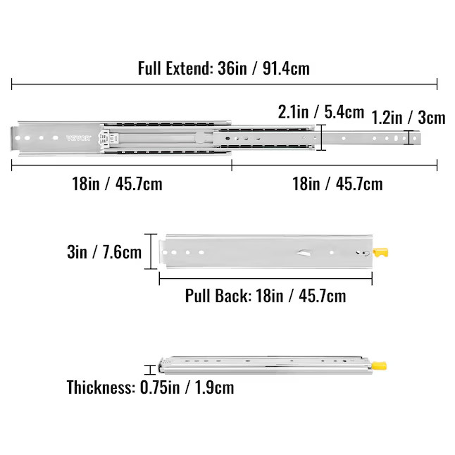 1 Pair Full Extension Drawer Slides 500 lbs Load Capacity Locking Drawer, 18"
