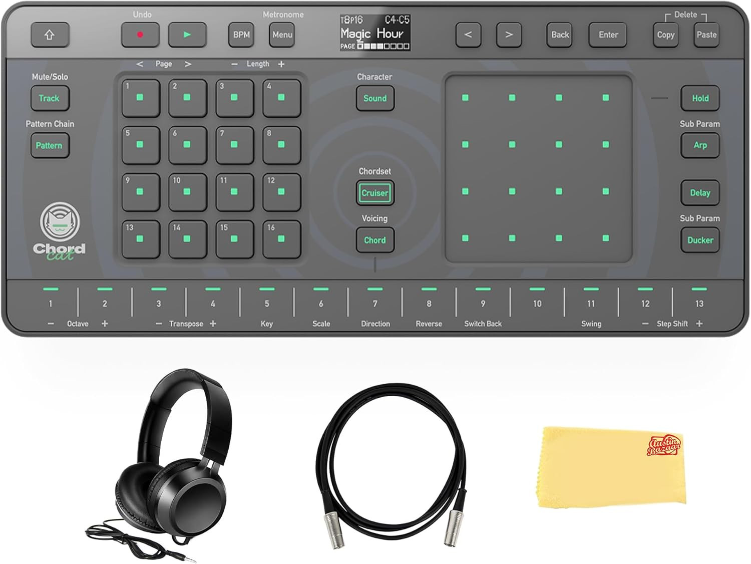 Pioneer DJ  Chordcat 8-Track Groovebox Bundle with Gearlux Headphones, MIDI Cabl