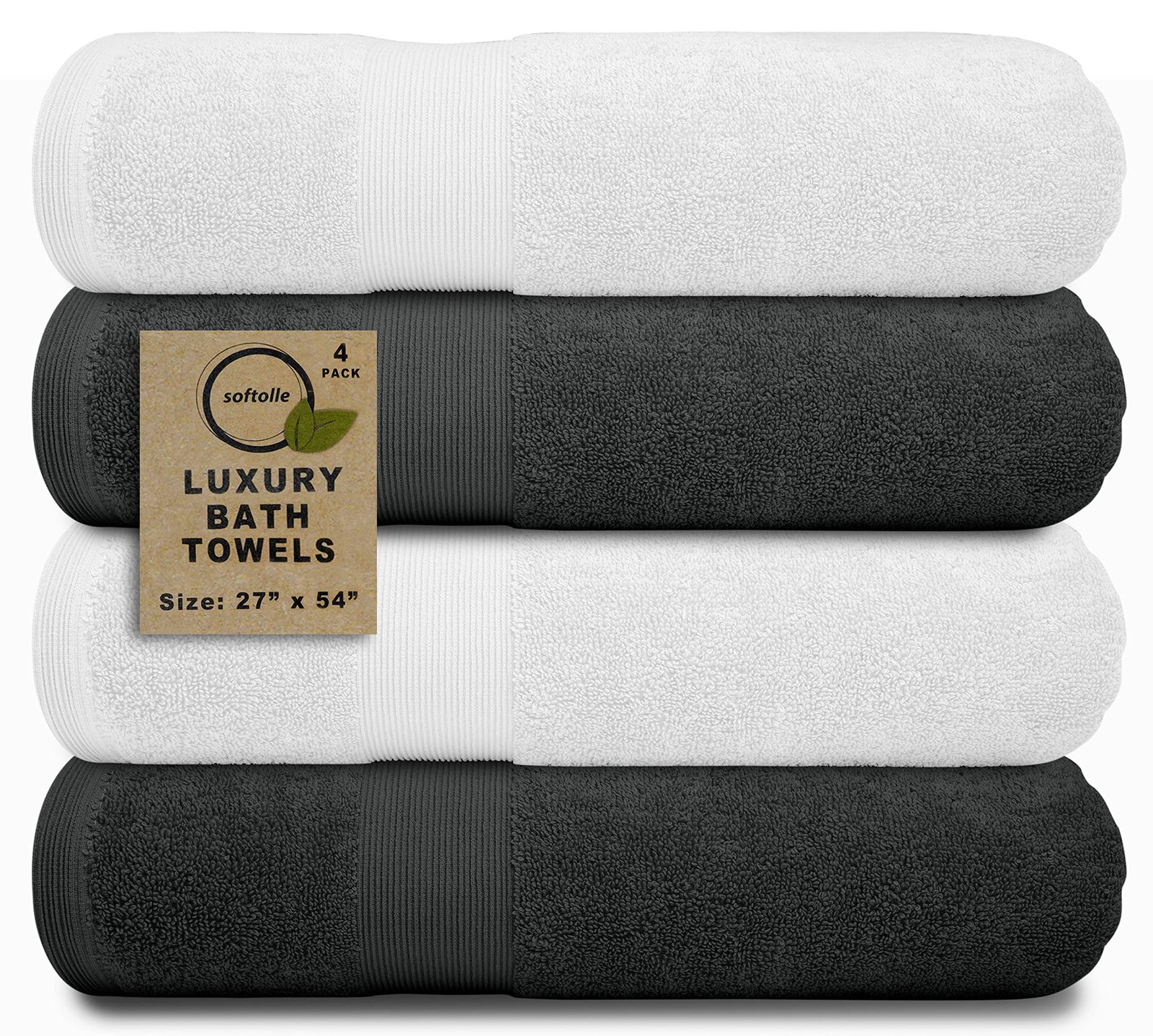 Luxury Bath Towels Set of 4 (27” x 54”) | Towels for Bathroom | Super Soft | ...