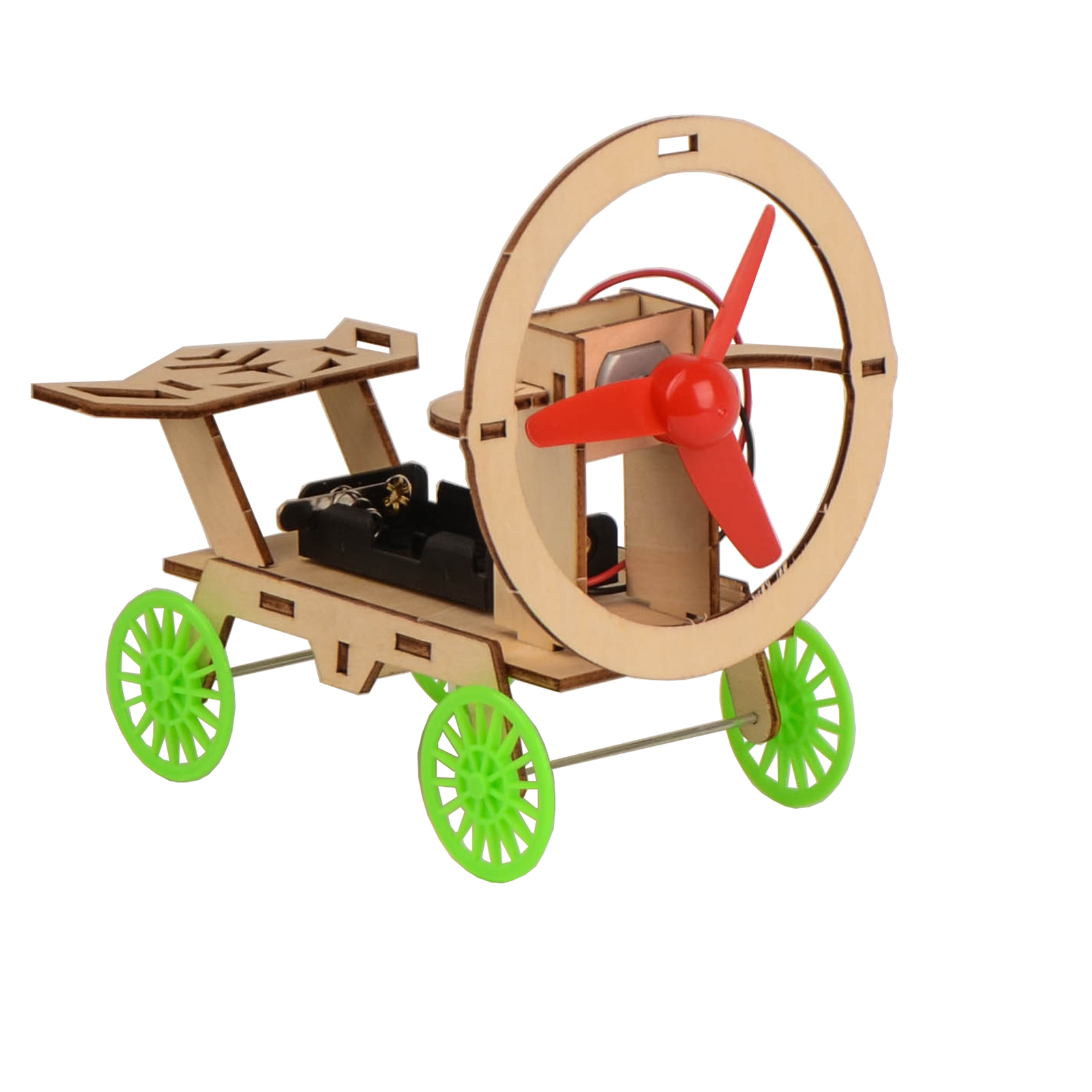Wind Powered Vehicle Car Wood Electric DIY Science Building Kids Gift Toy