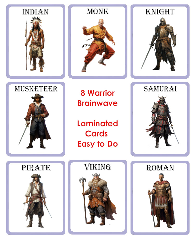 8 CARD WARRIOR BRAINWAVE - CUSTOM LAMINATED CARDS - GREAT DETAILED GRAPHICS