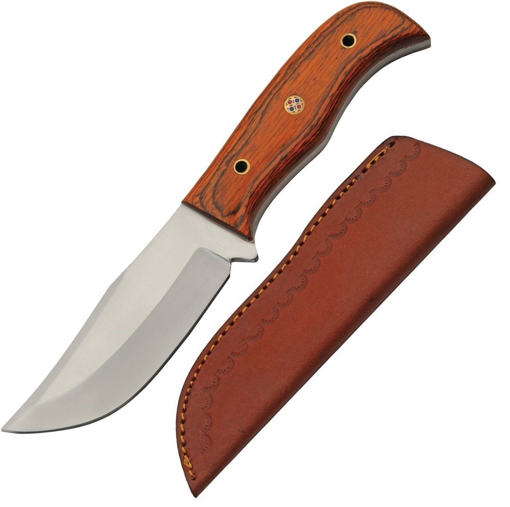 Hunter Mosaic Pin Fixed Knife 4.5" Stainless Steel Full Tang Blade Wood Handle