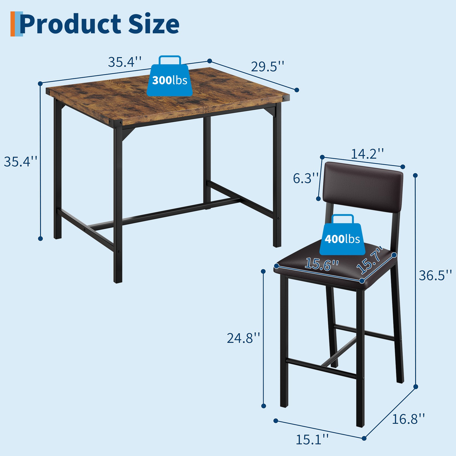 5-Piece Dining Table Set Counter Height High Top Table and 4 Upholstered Chairs