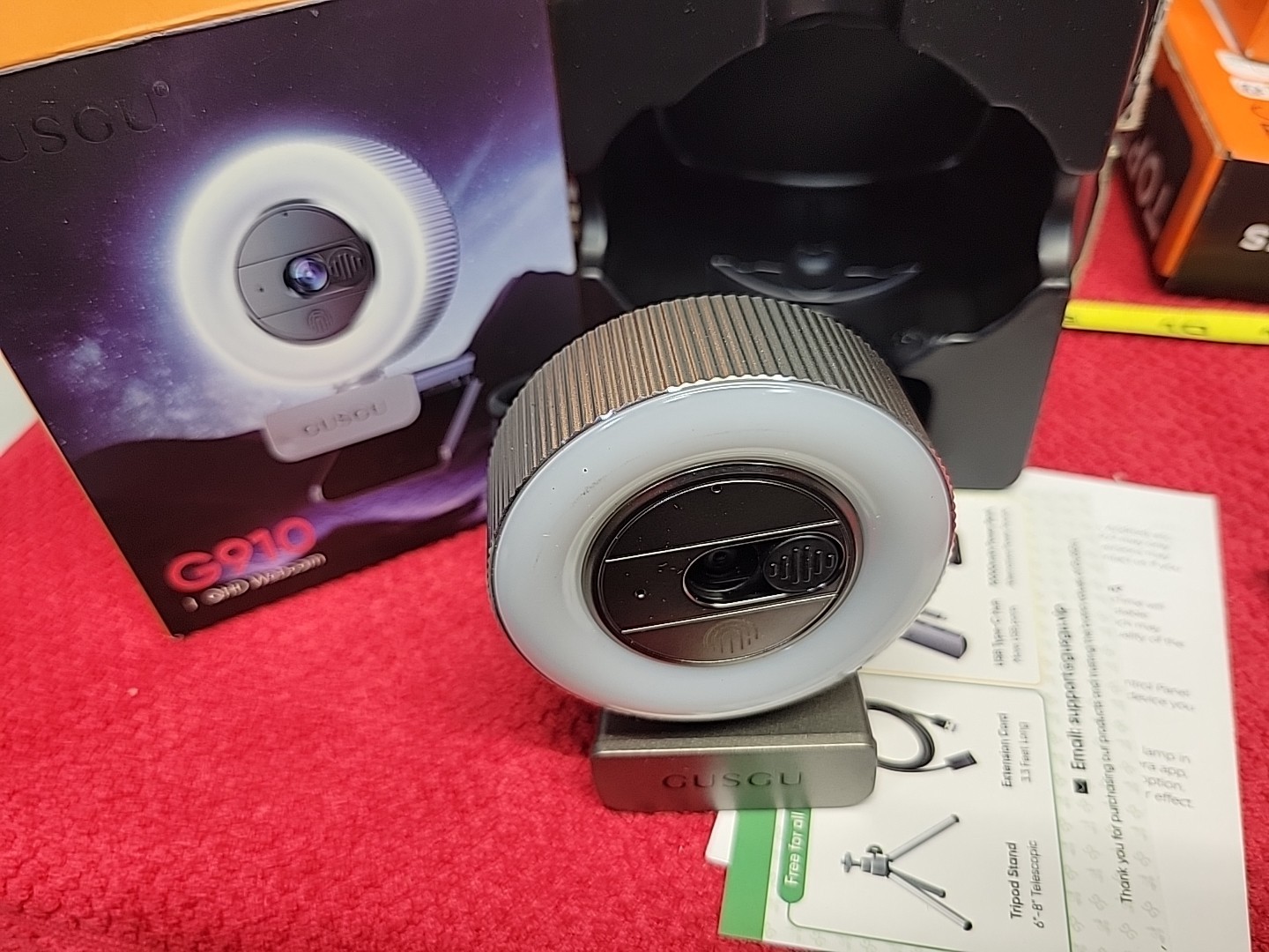 GUSGU G910 2K QHD Webcam with Microphone and Ring Light Privacy Cover