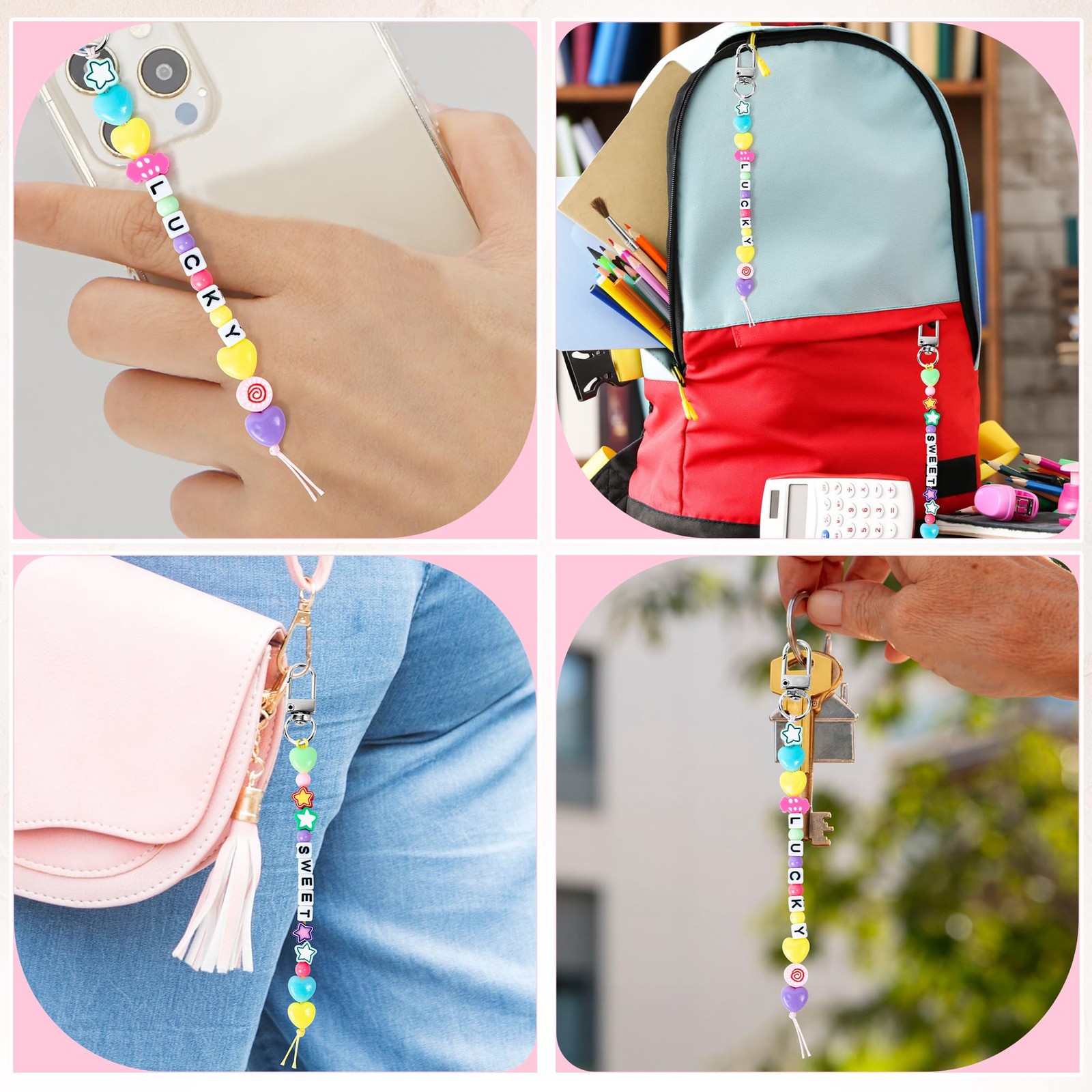 WATINC DIY Macaron Bead Keychain Kit - 696PCS Bag Charms small, Multicolor