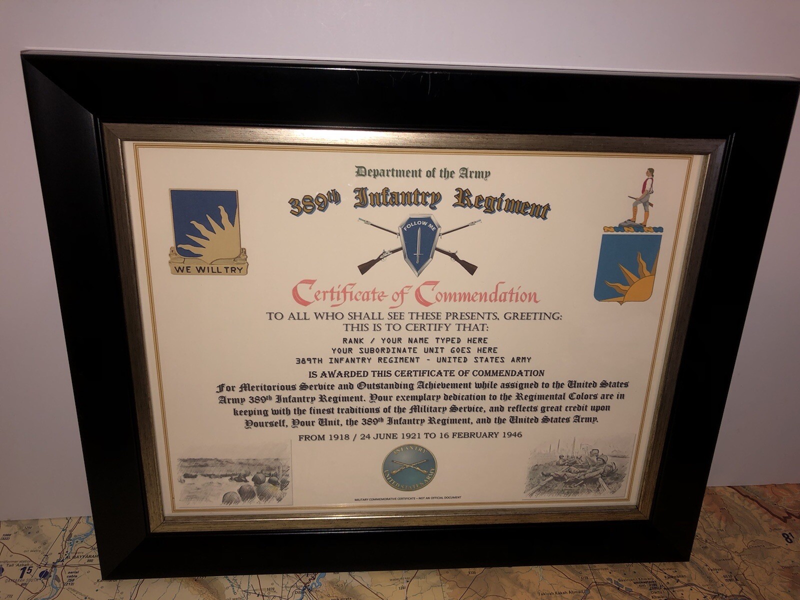 389TH INFANTRY REGIMENT / COMMEMORATIVE - CERTIFICATE OF COMMENDATION