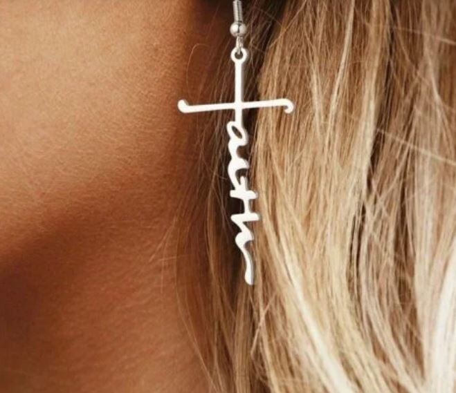 Sterling Silver Earrings Faith Cross Dangle Drop New  Religious Faith Jewelry