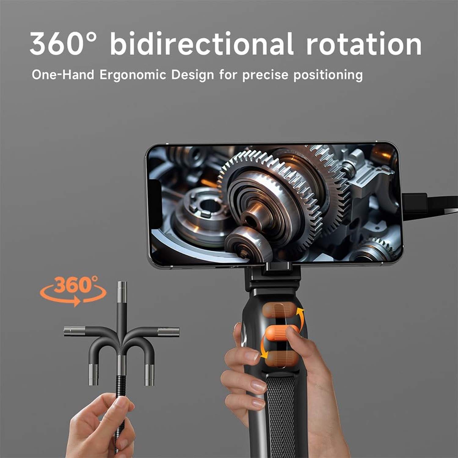 Two-Way Articulating Borescope with Light for iPhone and Andriod Users, Inspe...