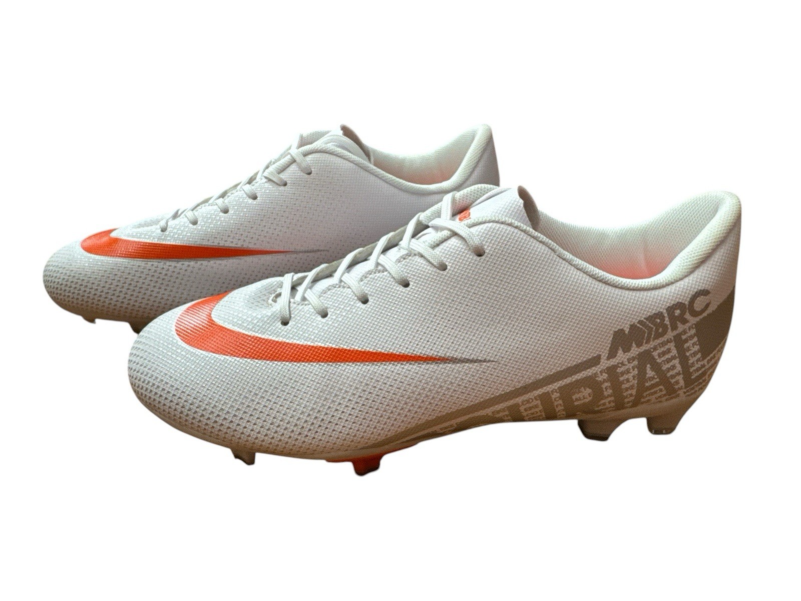 Binbinniao Men's Soccer Cleats Shoes European/US Size 8 White & Orange Lace Up